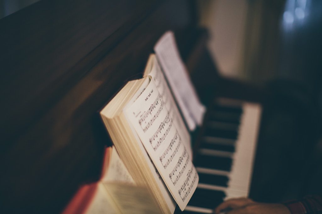 Music sheet on a piano